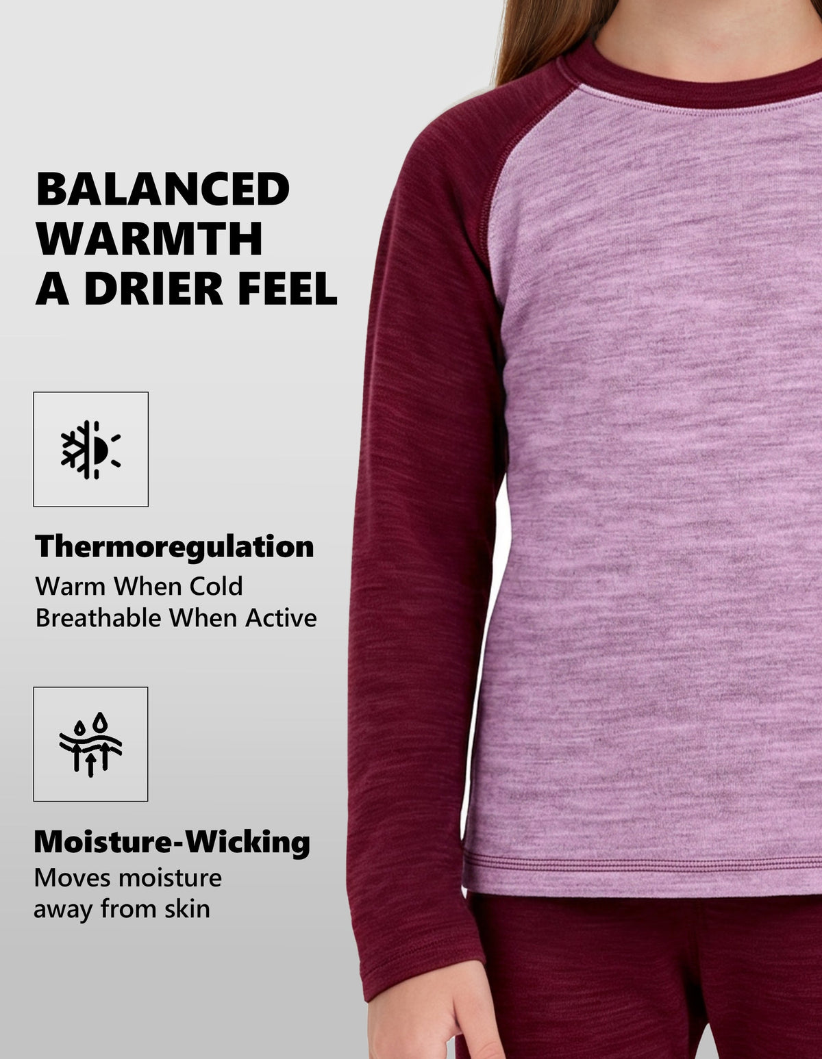 Woolcano Kid's 260g Merino Wool Unisex Base Layer Set Lightweight Thermal Underwear
