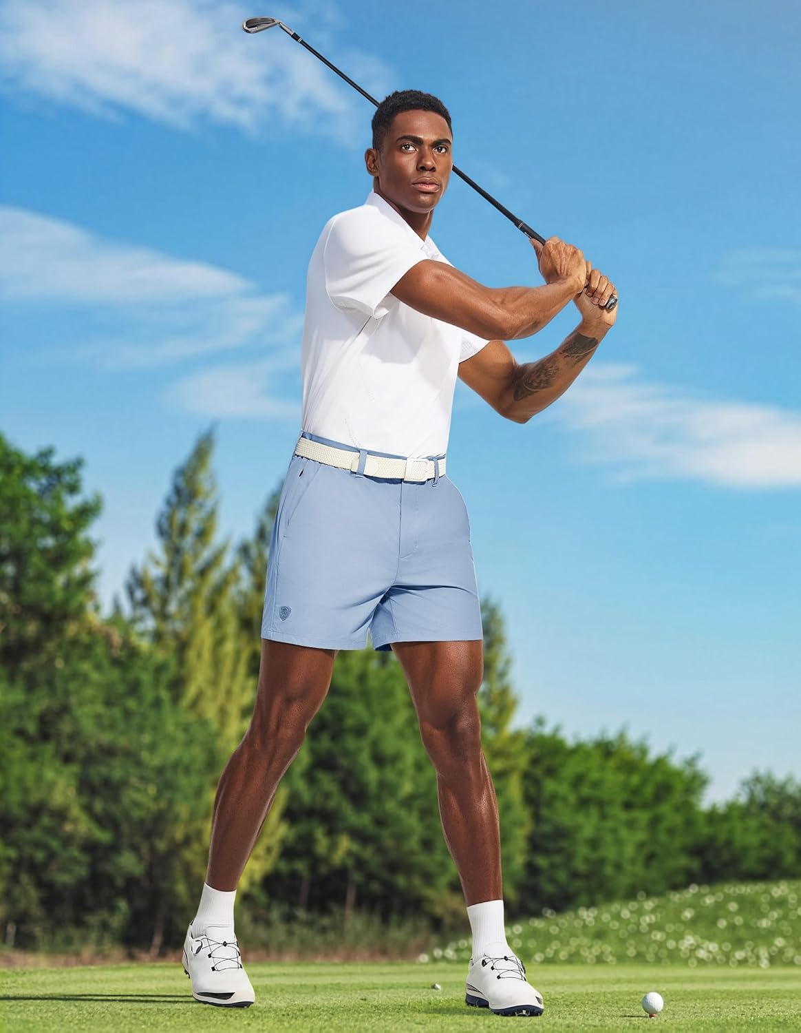 PULI Men's Golf Shorts 5 Inch Stretch Waterproof with 5 Pockets for Travel Hiking Casual Business