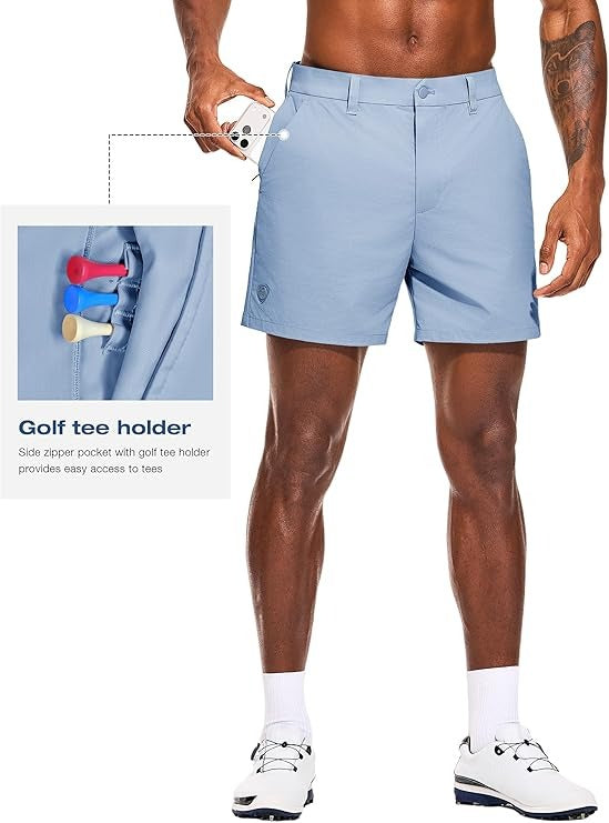 PULI Men's Golf Shorts 5 Inch Stretch Waterproof with 5 Pockets for Travel Hiking Casual Business