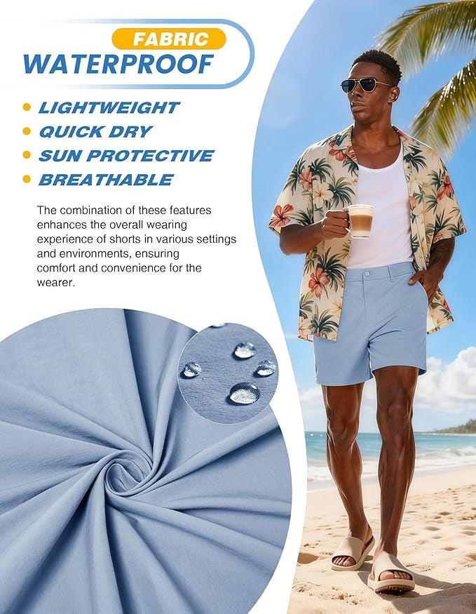 PULI Men's Golf Shorts 5 Inch Stretch Waterproof with 5 Pockets for Travel Hiking Casual Business