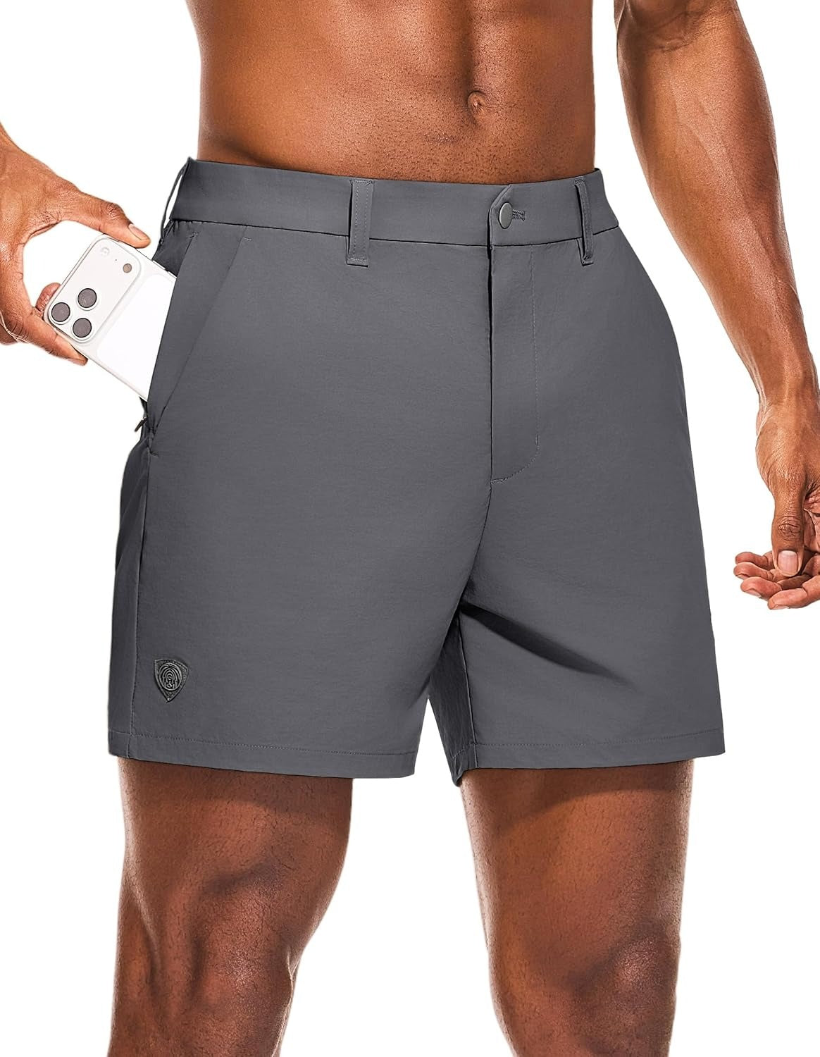 PULI Men's Golf Shorts 5 Inch Stretch Waterproof with 5 Pockets for Travel Hiking Casual Business