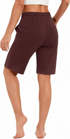 PULI Women's Cotton Sweat Shorts with Pockets  10" Athletic Lounge Sports Workout Bermuda Knee Shorts