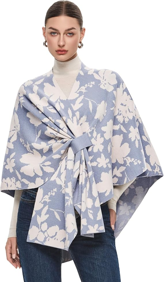 PULI Women's Elegant Shawl Wraps Soft Open Front Poncho Sweater for Spring Fall Winter
