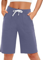 PULI Women's Cotton Sweat Shorts with Pockets  10" Athletic Lounge Sports Workout Bermuda Knee Shorts