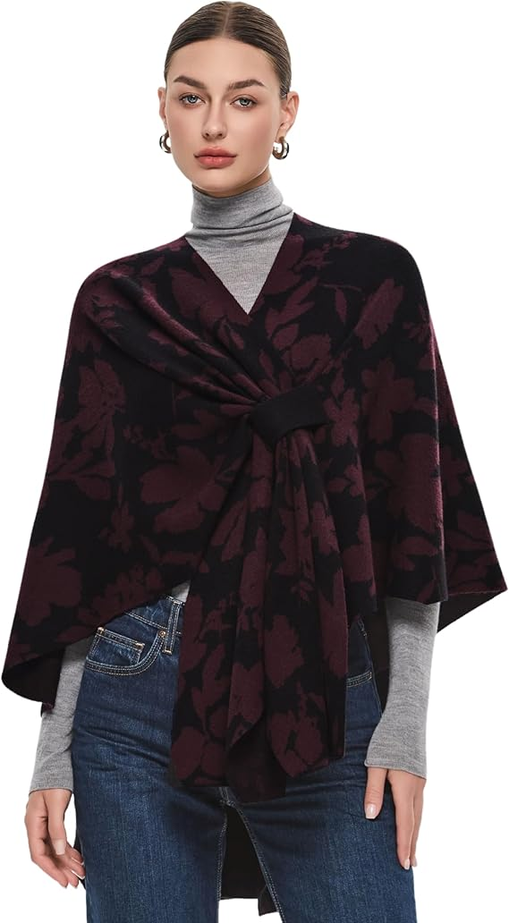 PULI Women's Elegant Shawl Wraps Soft Open Front Poncho Sweater for Spring Fall Winter
