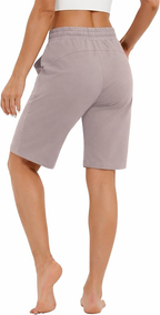 PULI Women's Cotton Sweat Shorts with Pockets  10" Athletic Lounge Sports Workout Bermuda Knee Shorts