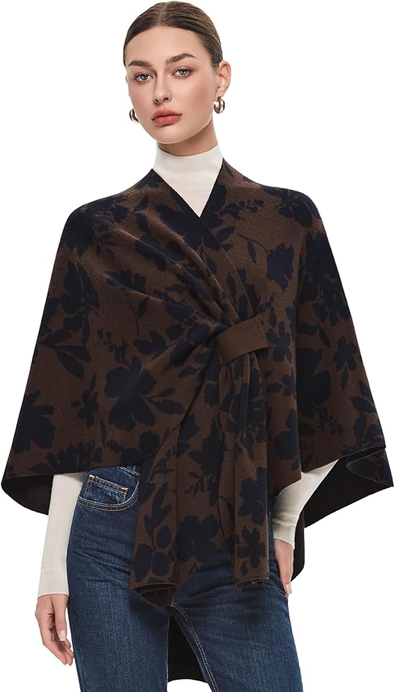 PULI Women's Elegant Shawl Wraps Soft Open Front Poncho Sweater for Spring Fall Winter
