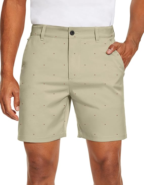 PULI Men's Golf Dress Shorts Flat Front Hybrid 7 Inch Lightweight Quick Dry Chino Casual with Pockets