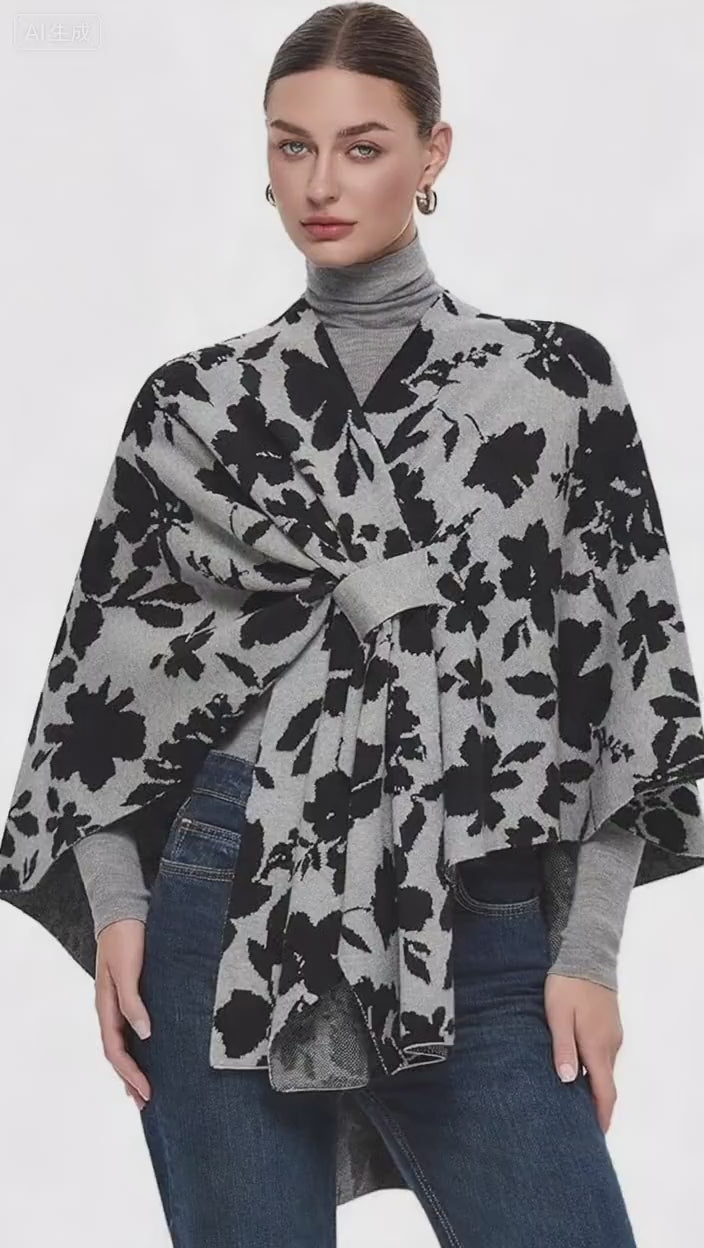 PULI Women's Elegant Shawl Wraps Soft Open Front Poncho Sweater for Spring Fall Winter