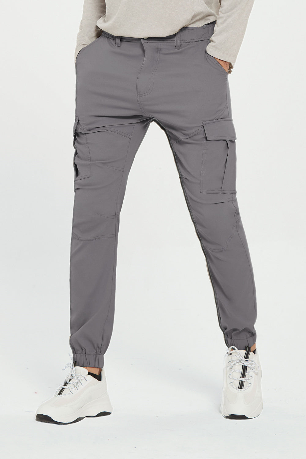 Men Cargo Pants Slim Fit Stretch Jogger Waterproof Outdoor Trousers with 6  Pockets by PULI