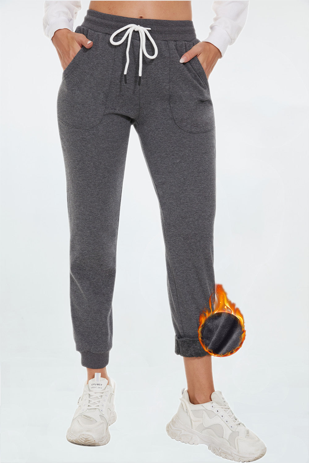 Fleece Lined Sweatpants for Women Winter Warm Joggers with Pockets